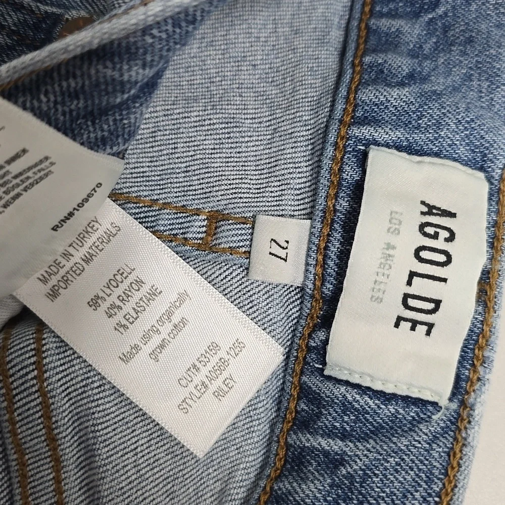 AGOLDE Riley High Rise Straight Jeans Whiplash Distressed Blue